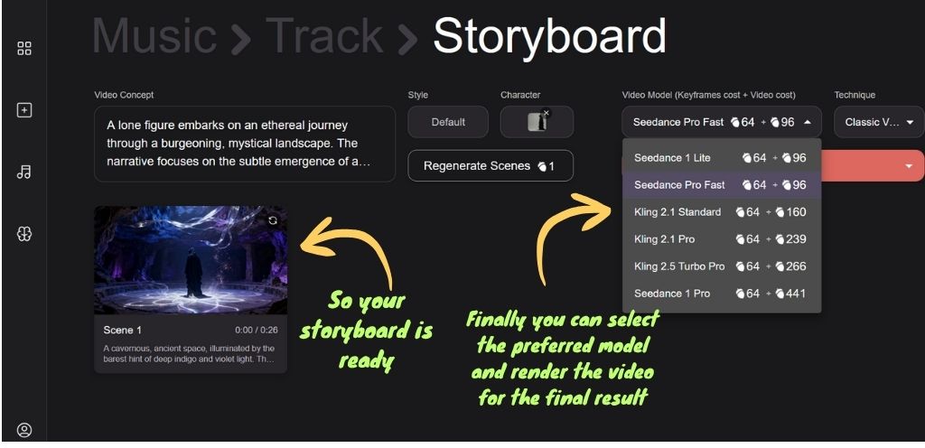 Neural Frames Storyboard Completed, Select The ANimation Model & Create The Final Product